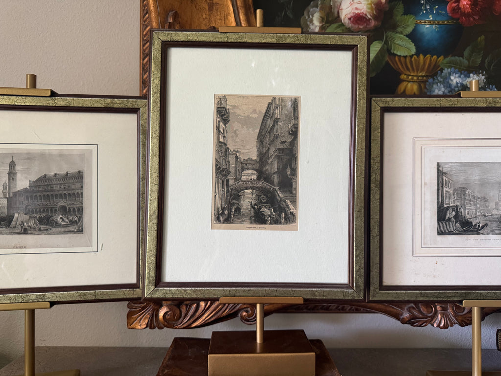 Set of Three Antique Italian Steel Engravings | Venice & Padua