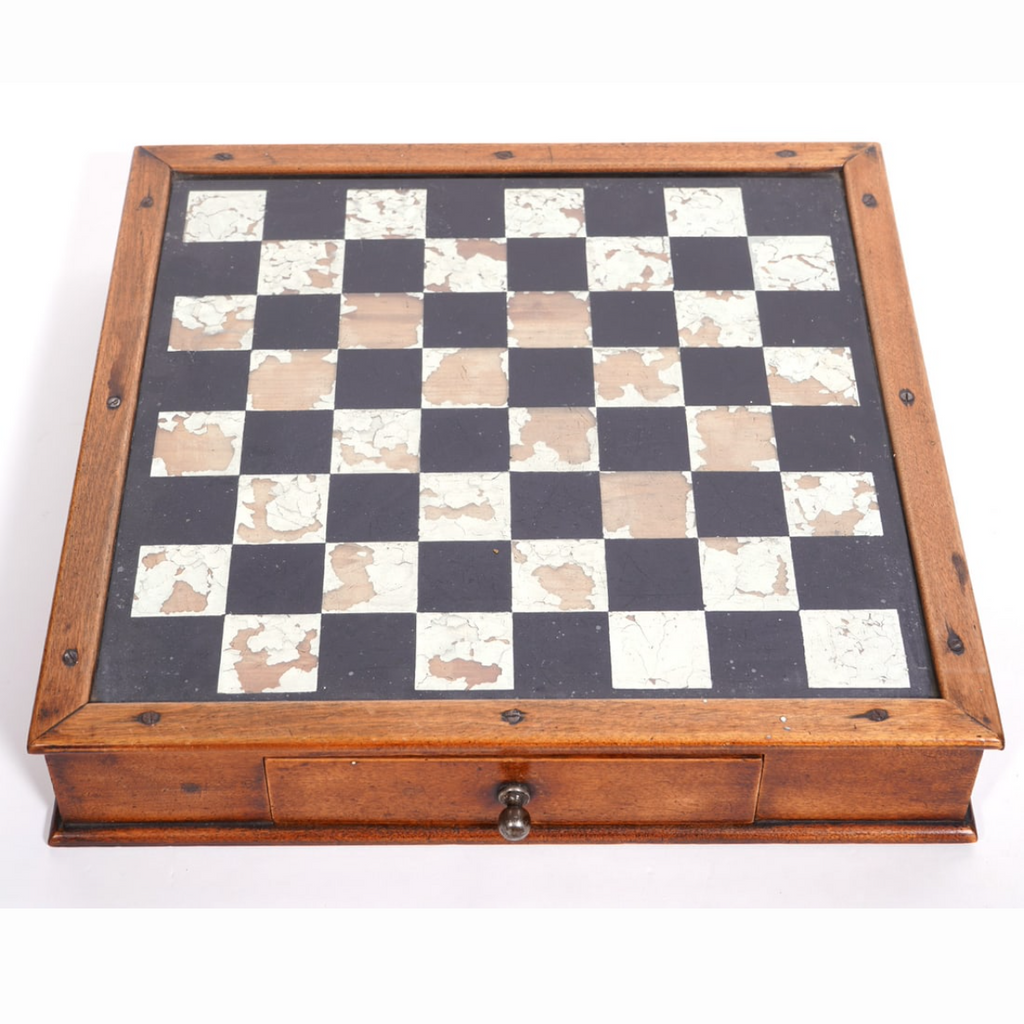 Vintage Églomisé Chess &amp; Checkers Board with Drawer